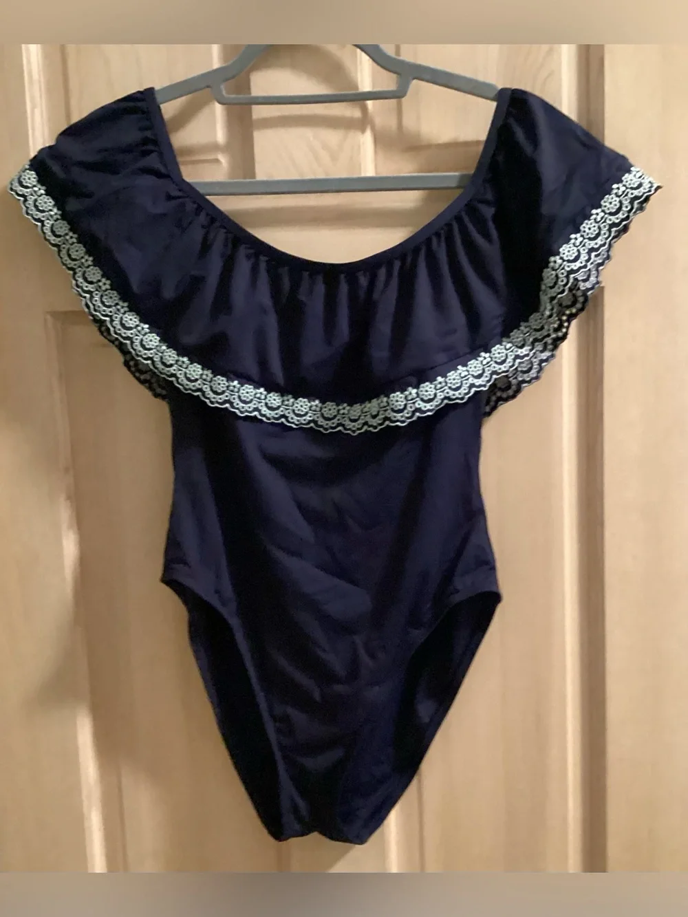 STUDIO Anne Cole Eyelet Flounce Bandeau One Piece, Size 12